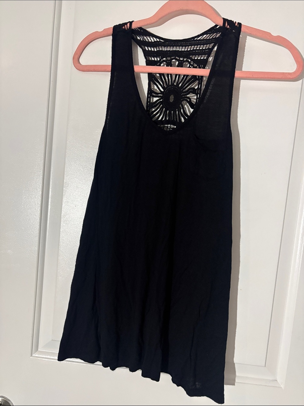 Black Crochet-Back Women's Tank Top